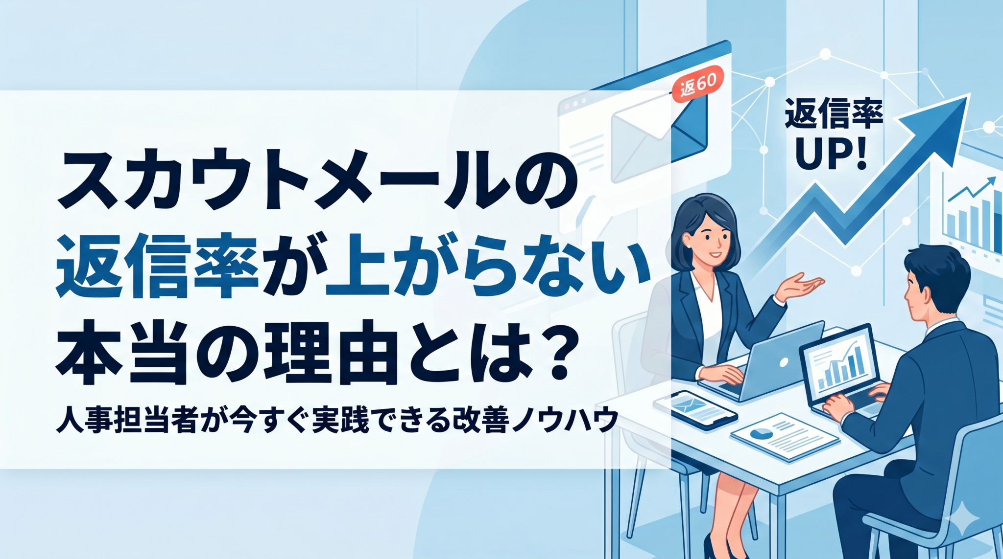 スカウトメールの返信率が上がらない本当の理由とは？人事担当者が今すぐ実践できる改善ノウハウを解説した記事のアイキャッチ画像。中小企業向けの人事・組織の実務情報