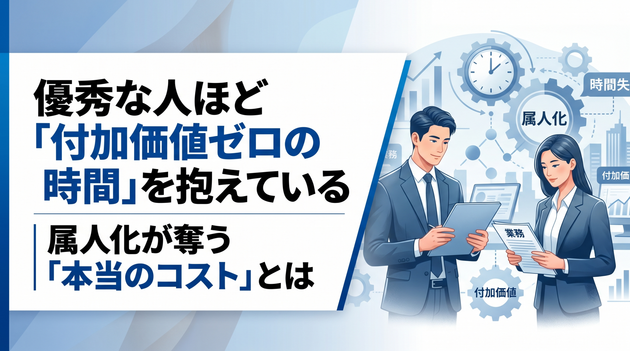 優秀な人ほど付加価値ゼロの時間を抱えているを解説した記事のアイキャッチ画像。中小企業向けの人事・組織の実務情報